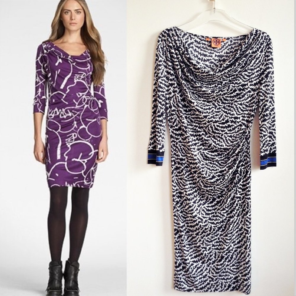 Tory Burch Francis Dress Silk Jersey Drape Black S